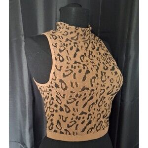 Bozzolo High Neck Crop Top Women's S/M Leopard Animal Print Sleeveless